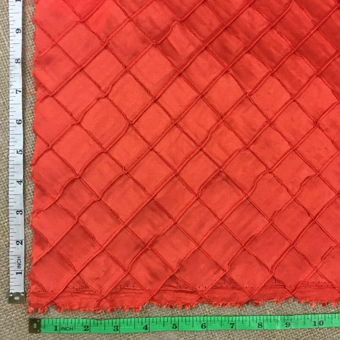 3D Pintuck Taffeta Fabric 1" Diamond Squares, 100% Poly, 52" Wide Beautiful Orange Color, Use for Garment Tablecloth Overlay Backdrop Decoration Events Costumes ⭐