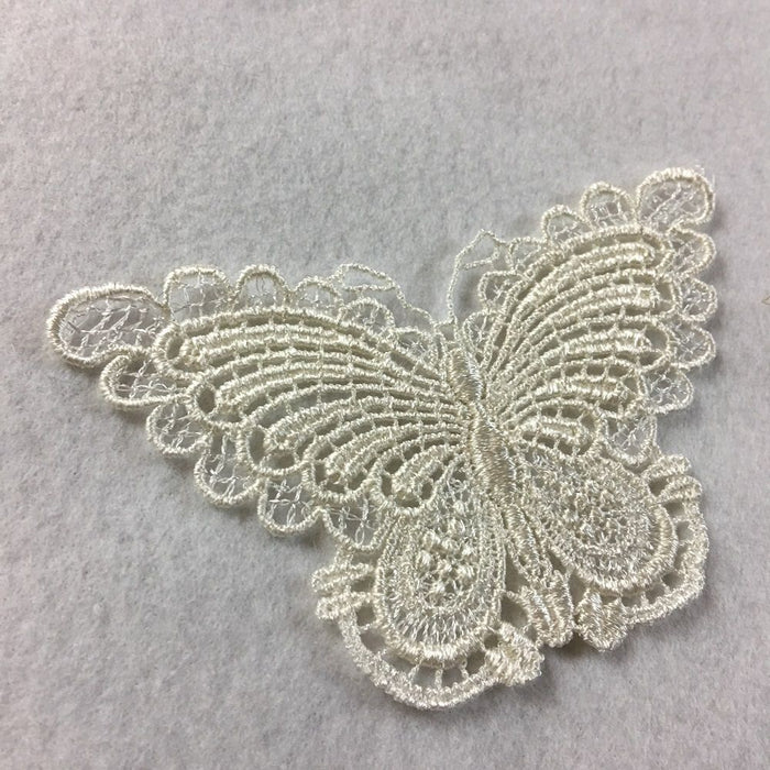 Butterfly Applique Lace Embroidery Venise Piece Motif Patch 2.5" x 4" Ivory, Multi-Use ex. Garments Costume DIY sewing Arts Crafts Scrapbooks