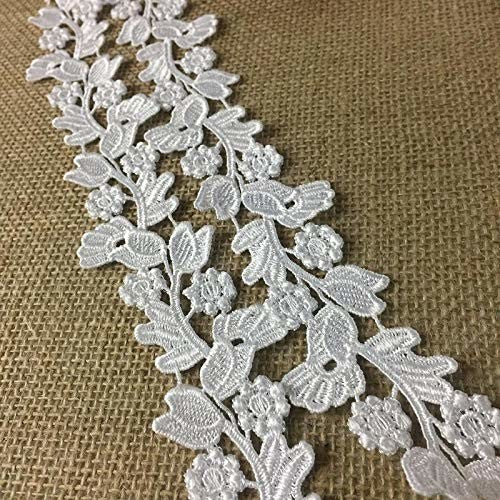 Venise Trim Lace Floral Garden Run Double Border 2" Wide, White. Many Uses ex.DIY Sewing Garments Belt Sash Waistband Crafts Veils Costumes